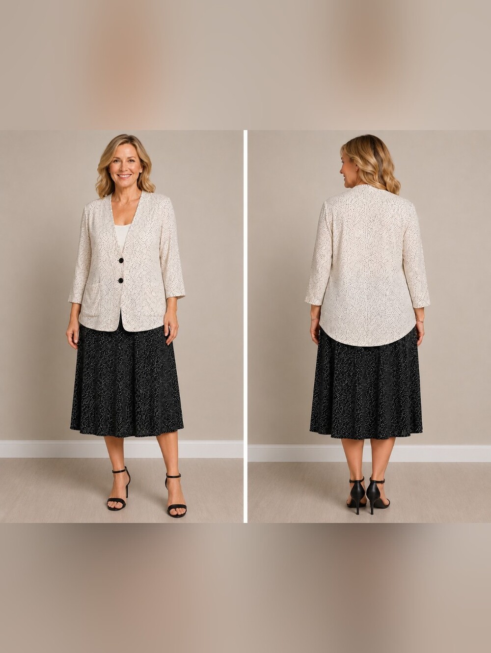 Wyndham Collection Vintage Womens 2pc Mix n Match Polka Dot Skirt Suit Set W-685